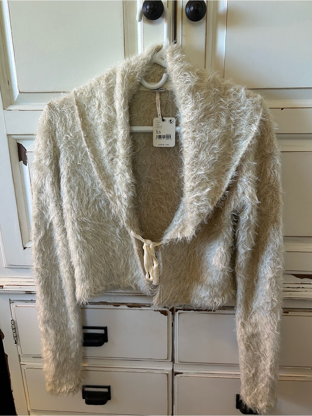 Free People Plush Teddy Cropped Shawl Collar Jacket - Cream